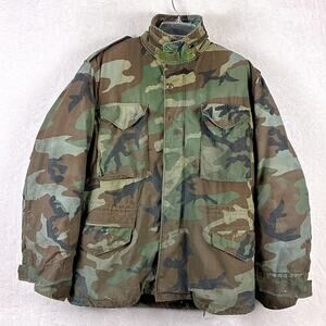 VTG US Army M-65 Cold Weather Field Jacket Mens M Reg Woodland ERDL Camo w/Liner